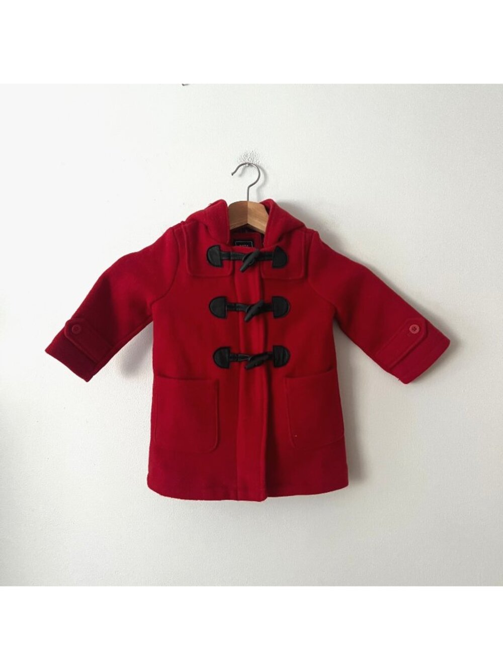 Baby GAP Red Wool Blend Toggle Hooded Pea Coat Toddler Size 18-24 Months